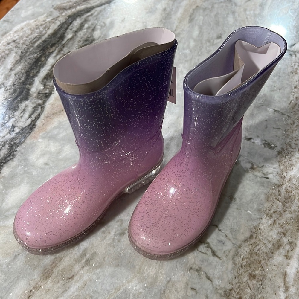 Sparkly Pink and Purple Kids Rain Boots